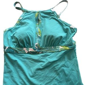Lands' End Women's Keyhole High Neck Tankini Top Tropic Palms Sz 8 Swimsuit Top